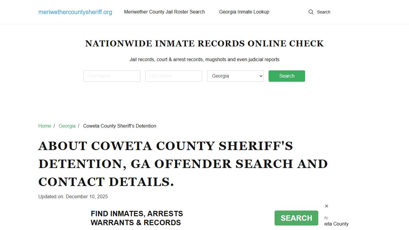 Coweta County Sheriff's Detention, GA Offender Search, Contacts.