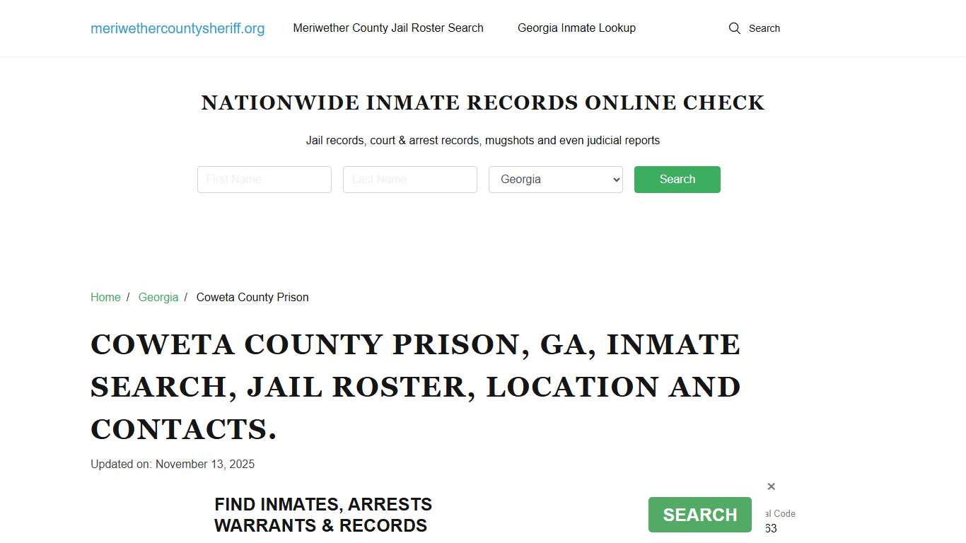 Coweta County Prison, GA, Inmate Search, Jail Roster.